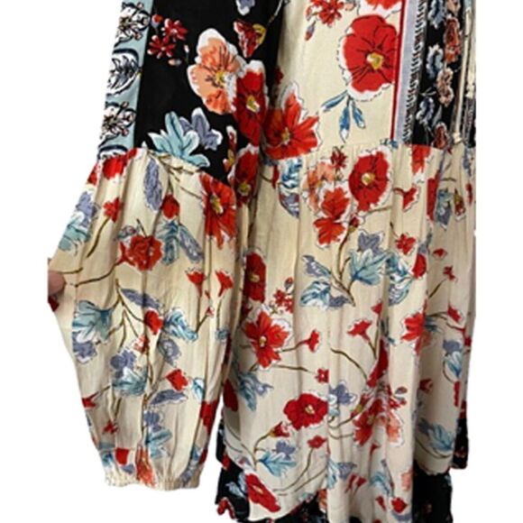 Patrons Of Peace Boho Blue Cream Floral Dress Size S - Picture 6 of 10